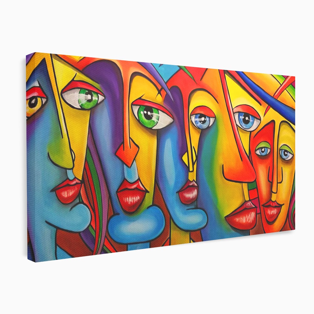 Tablou canvas cu tablou canvas cu fete abstracte colorate, fara rama, pe sasiu de lemn